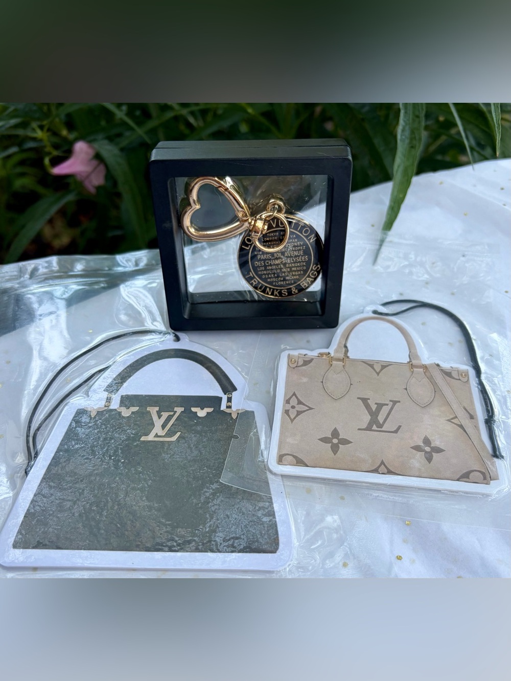 LOUIS VUITTON Upcycled Trunks/Bags Black & Gold Keychain and/or Bag Charm w/more